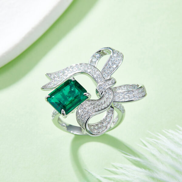 Rectangular Ice Flower Cut Ring #14 & Emerald Open Ring #14 (BZH35M) - Image 6