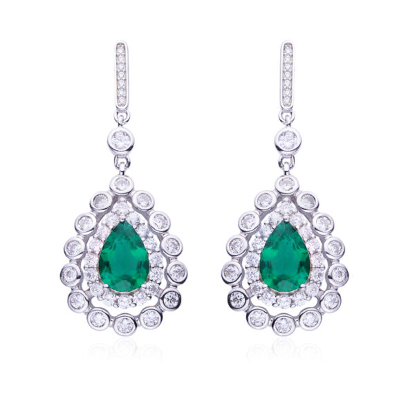 Pear-shaped lab-grown emerald necklace (BZH24O) & Pear-shaped nurded emerald earrings(BZH24S) - SET (BZH24T) - Image 6