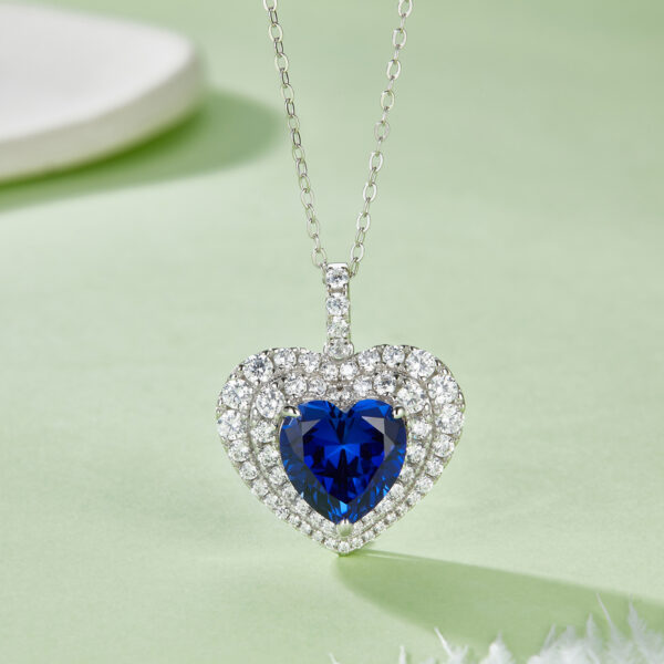 Heart-shaped nurtured colored gemstone S925 silver-plated white gold necklace (BZH69O) - Image 6