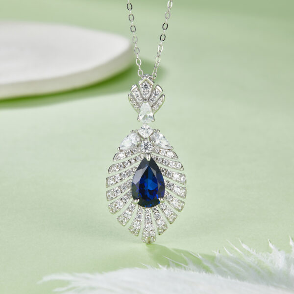 Pear-shaped cultured colored gemstone S925 silver-plated white gold necklace (BZH72O) - Image 6