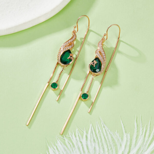 Pear-shaped lab-grown emerald S925 silver earrings (BZH80S) - Image 6