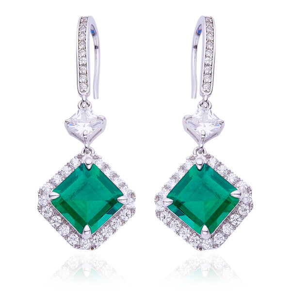 Square high-carbon diamond and nurture emerald earrings (BZH27S) - Image 6