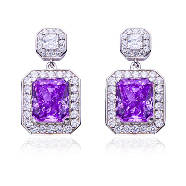 Yellow-Purple-Ocean Blue rectangular high-carbon diamond earrings (BZH31S) - Image 6