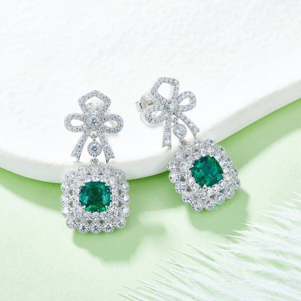 Square high carbon diamond stud earrings &  Nurture emerald earrings (BZH39S) - Image 8