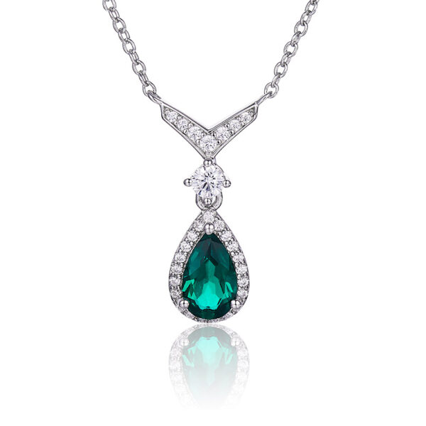 Pear-shaped lab-grown emerald necklace (BZH08O)