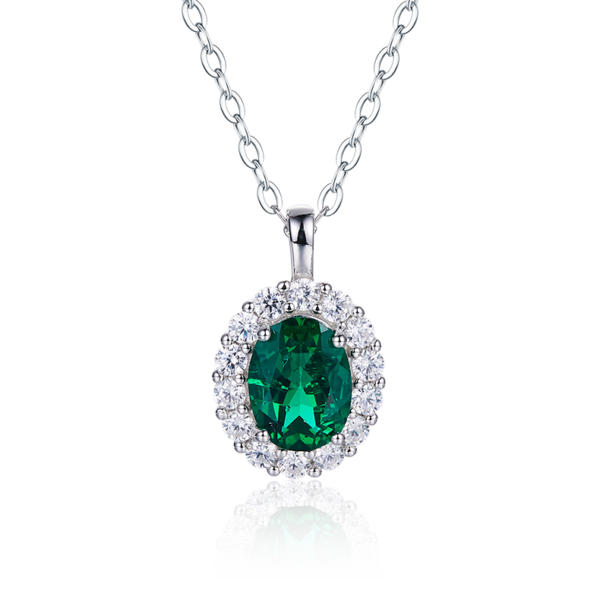 Egg-shaped lab-grown emerald necklace (BZH04O) - Image 2