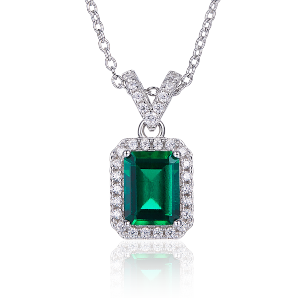 Baguette lab-grown emerald necklace (BZH01O) - Image 4