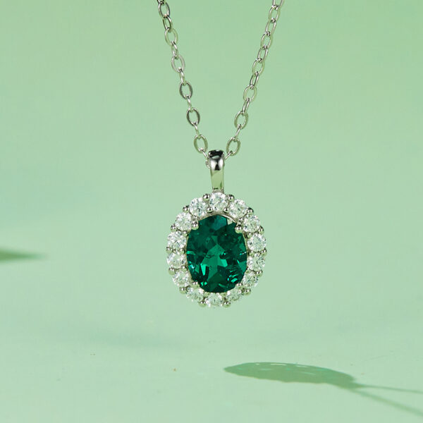 Egg-shaped lab-grown emerald necklace (BZH04O) - Image 3