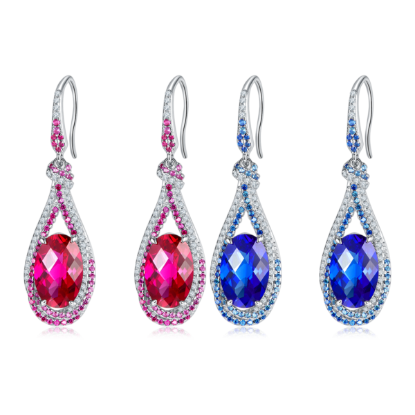 Egg-shaped nurtured colored gemstone S925 silver plated white gold earrings (BZH92S) - Image 2