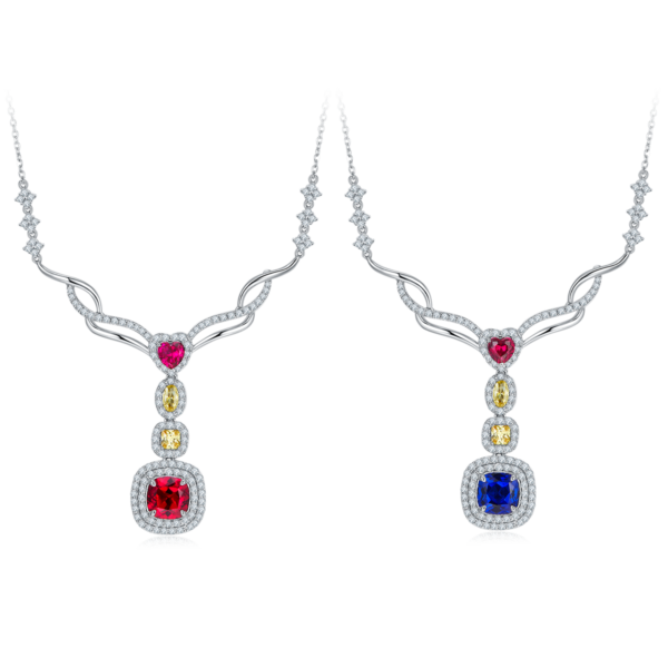 Cushion-shaped cultured colored gemstone S925 silver-plated white gold necklace (BZH110O) - Image 2