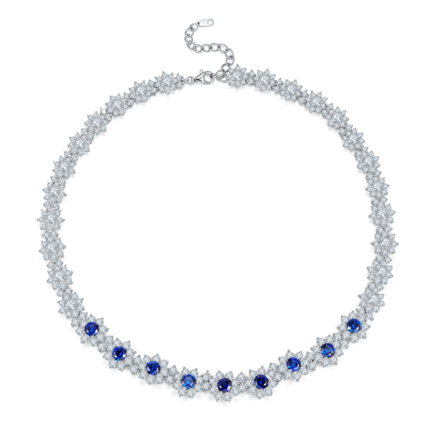 Round lab-grown sapphire S925 silver-plated white gold necklace (BZH111O) - Image 2