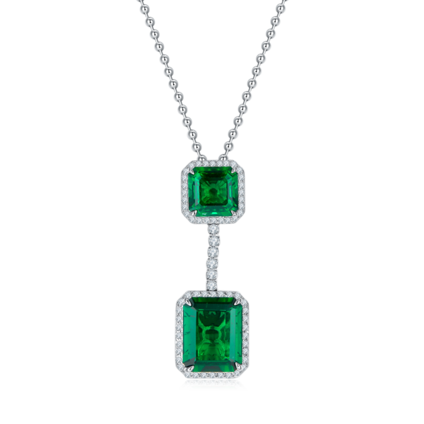 Baguette cultured emerald S925 silver-plated white gold necklace (BZH112O) - Image 2