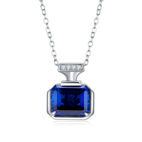 Baguette-grown sapphire S925 silver-plated white gold necklace (BZH115O) - Image 2