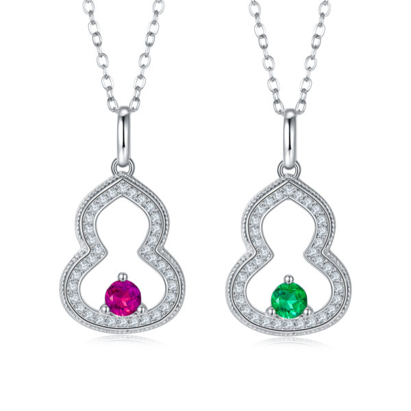 Round Nurtured Colored Gemstone S925 Silver Plated White Gold Necklace (BZH121O) - Image 2