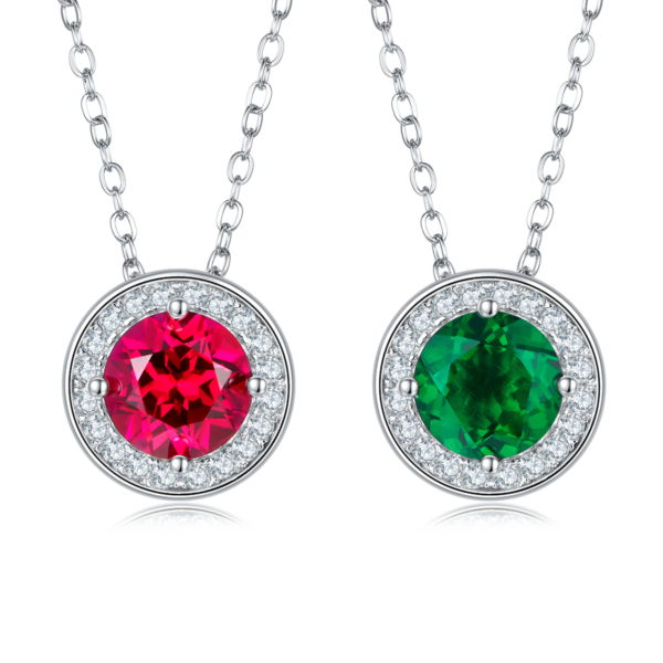 Round Nurtured Colored Gemstone S925 Silver Plated White Gold Necklace (BZH122O) - Image 2