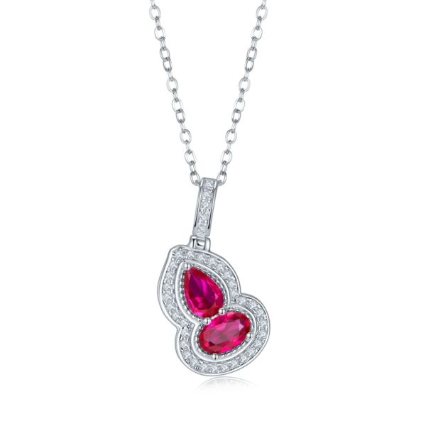 Gourd cultured ruby S925 silver plated white gold necklace (BZH124O) - Image 2