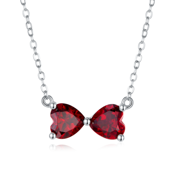 Heart-shaped lab-grown ruby S925 silver-plated white gold necklace (BZH125O) - Image 2