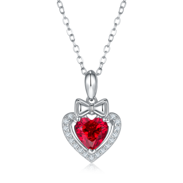 Heart-shaped lab-grown ruby S925 silver-plated white gold necklace (BZH126O) - Image 2