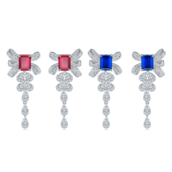 Rectangle cultivated colored gemstone S925 silver plated white gold earrings (BZH95S) - Image 2