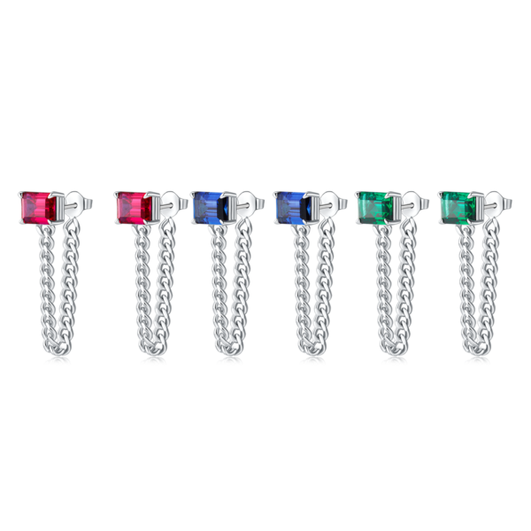 Rectangle cultivated colored gemstone S925 silver plated white gold earrings (BZH96S) - Image 2