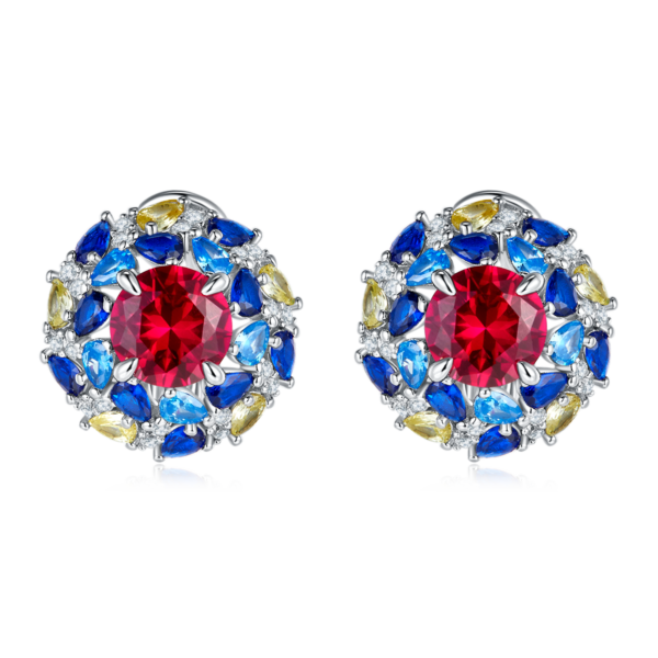 Round Lab Ruby S925 Silver Plated White Gold Earrings (BZH91S) - Image 2