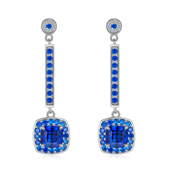 Cushion Bred Sapphire S925 silver and white gold plated earrings (BZH98S) - Image 2