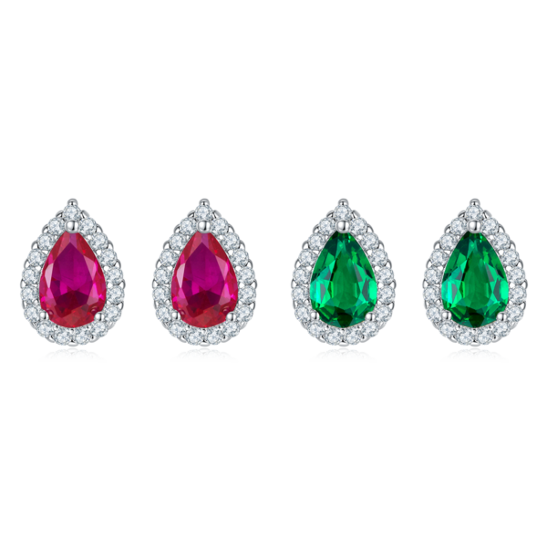 Pear-shaped cultured colored gemstone S925 silver plated white gold earrings (BZH99S) - Image 2