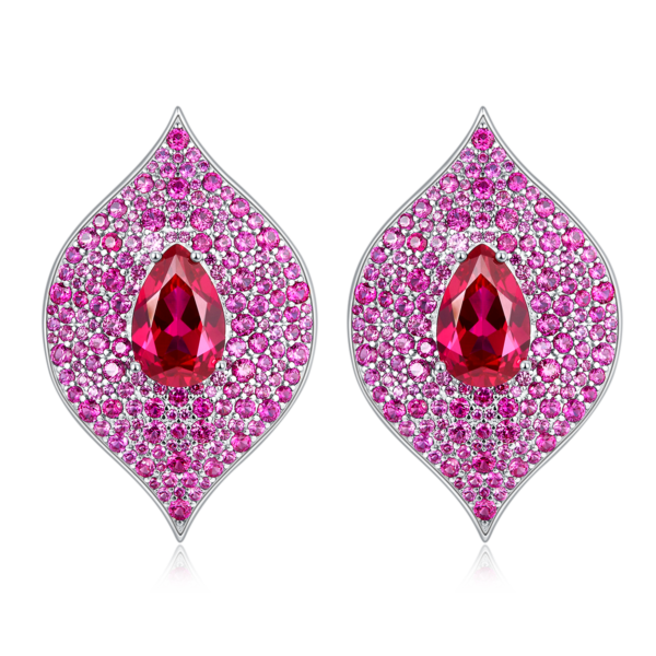 Pear-shaped cultured colored gemstone S925 silver plated white gold earrings (BZH94S) - Image 3