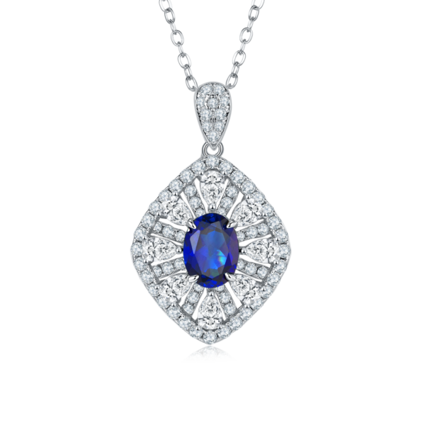 Egg-shaped nurtured colored gemstone S925 silver-plated white gold necklace (BZH114O) - Image 3