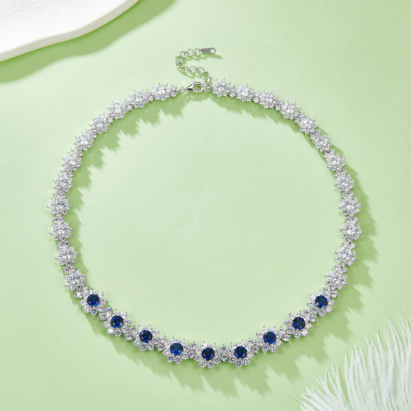 Round lab-grown sapphire S925 silver-plated white gold necklace (BZH111O)