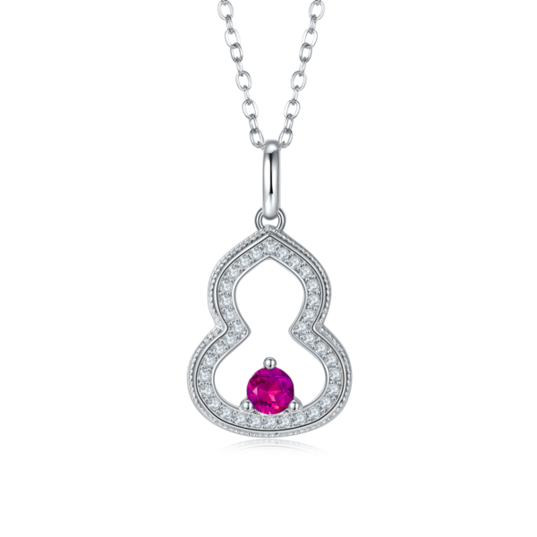 Round Nurtured Colored Gemstone S925 Silver Plated White Gold Necklace (BZH121O) - Image 3