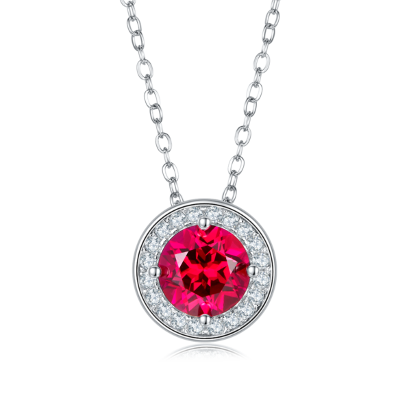 Round Nurtured Colored Gemstone S925 Silver Plated White Gold Necklace (BZH122O) - Image 3