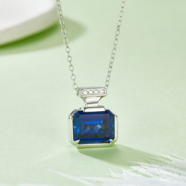 Baguette-grown sapphire S925 silver-plated white gold necklace (BZH115O)