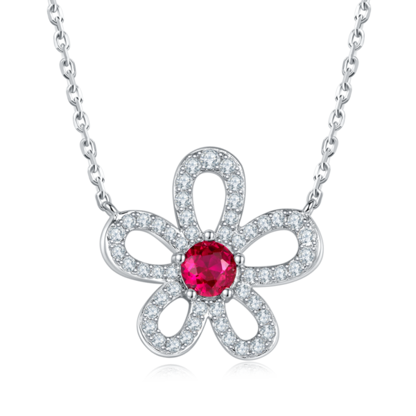 Round Nurtured Colored Gemstone S925 Silver Plated White Gold Necklace (BZH127O) - Image 3