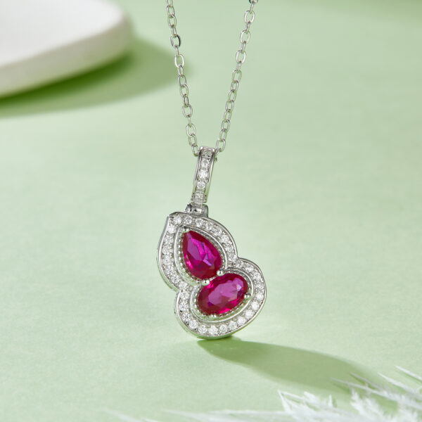 Gourd cultured ruby S925 silver plated white gold necklace (BZH124O)