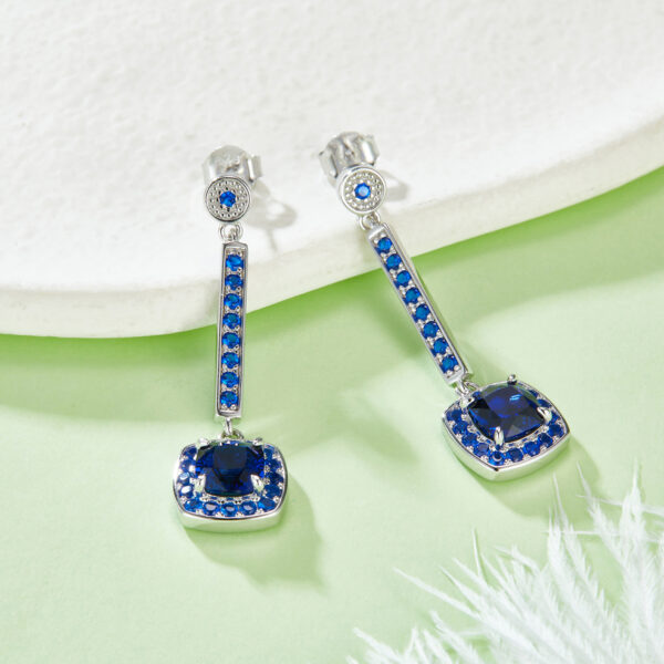 Cushion Bred Sapphire S925 silver and white gold plated earrings (BZH98S)