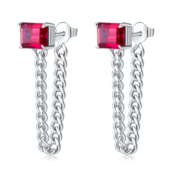 Rectangle cultivated colored gemstone S925 silver plated white gold earrings (BZH96S) - Image 3