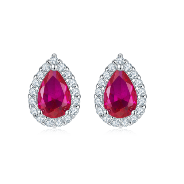 Pear-shaped cultured colored gemstone S925 silver plated white gold earrings (BZH99S) - Image 3