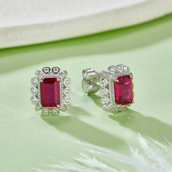 Baguette Labed Ruby S925 Silver Plated White Gold Earrings (BZH102S)