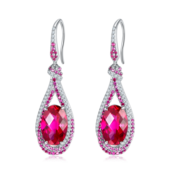 Egg-shaped nurtured colored gemstone S925 silver plated white gold earrings (BZH92S) - Image 3