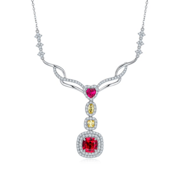 Cushion-shaped cultured colored gemstone S925 silver-plated white gold necklace (BZH110O) - Image 3