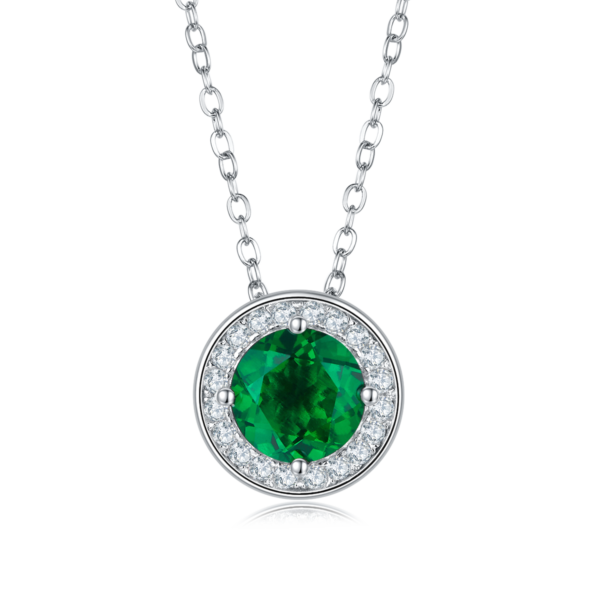 Round Nurtured Colored Gemstone S925 Silver Plated White Gold Necklace (BZH122O) - Image 4