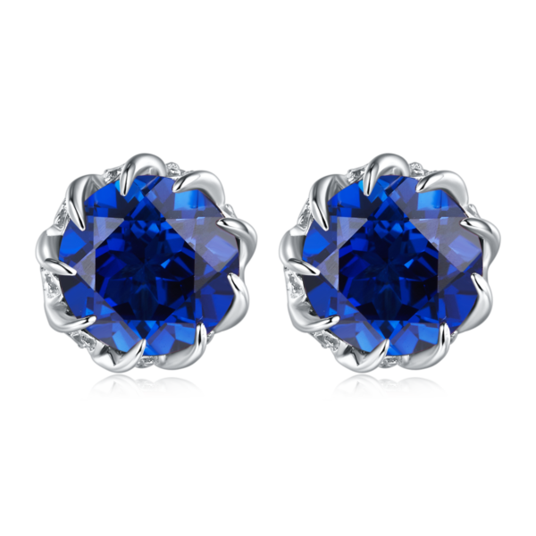 Round cultured colored gemstone S925 silver plated white gold earrings (BZH97S) - Image 4