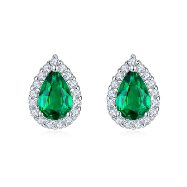 Pear-shaped cultured colored gemstone S925 silver plated white gold earrings (BZH99S) - Image 4