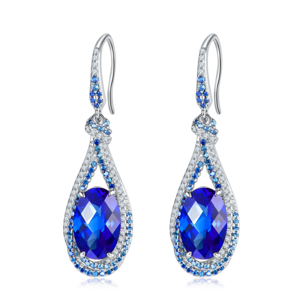 Egg-shaped nurtured colored gemstone S925 silver plated white gold earrings (BZH92S) - Image 4