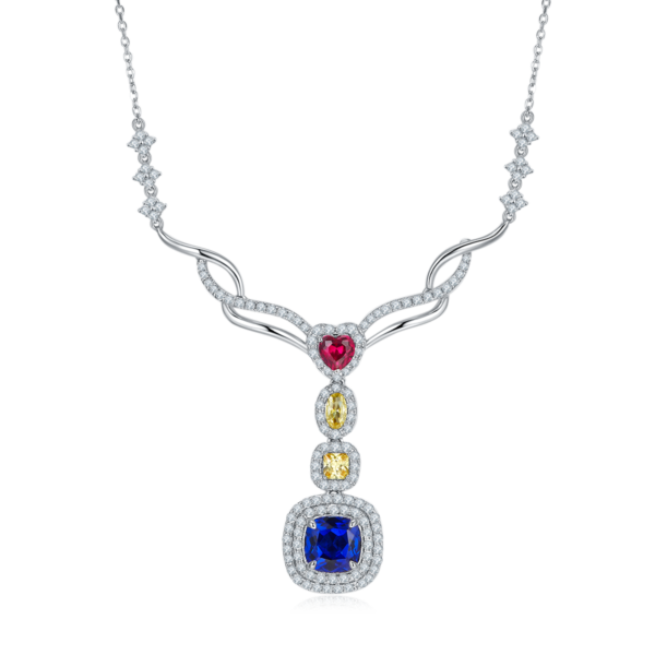 Cushion-shaped cultured colored gemstone S925 silver-plated white gold necklace (BZH110O) - Image 4