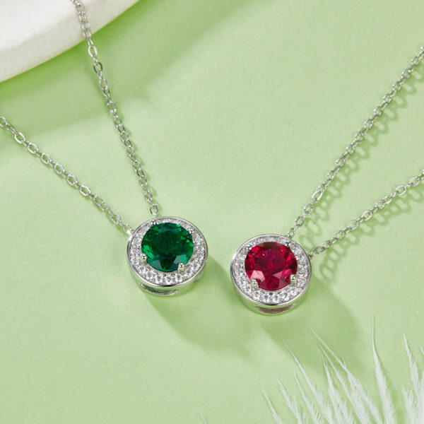 Round Nurtured Colored Gemstone S925 Silver Plated White Gold Necklace (BZH122O) - Image 5