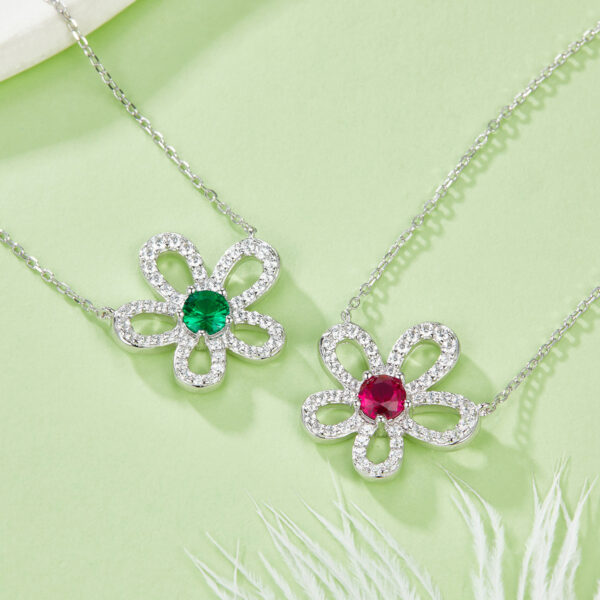 Round Nurtured Colored Gemstone S925 Silver Plated White Gold Necklace (BZH127O) - Image 5