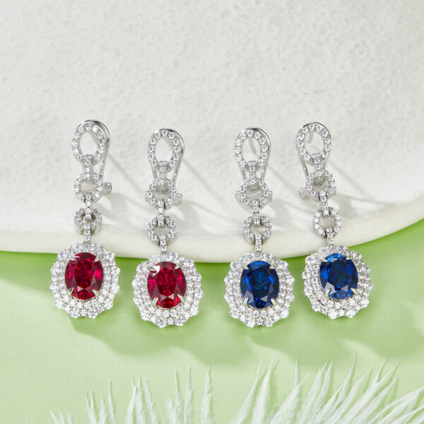 Egg-shaped nurtured colored gemstone S925 silver plated white gold earrings (BZH106S) - Image 5