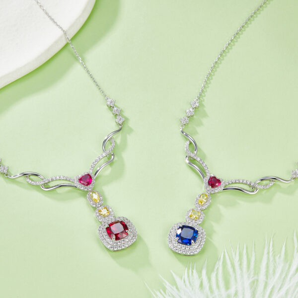 Cushion-shaped cultured colored gemstone S925 silver-plated white gold necklace (BZH110O) - Image 5